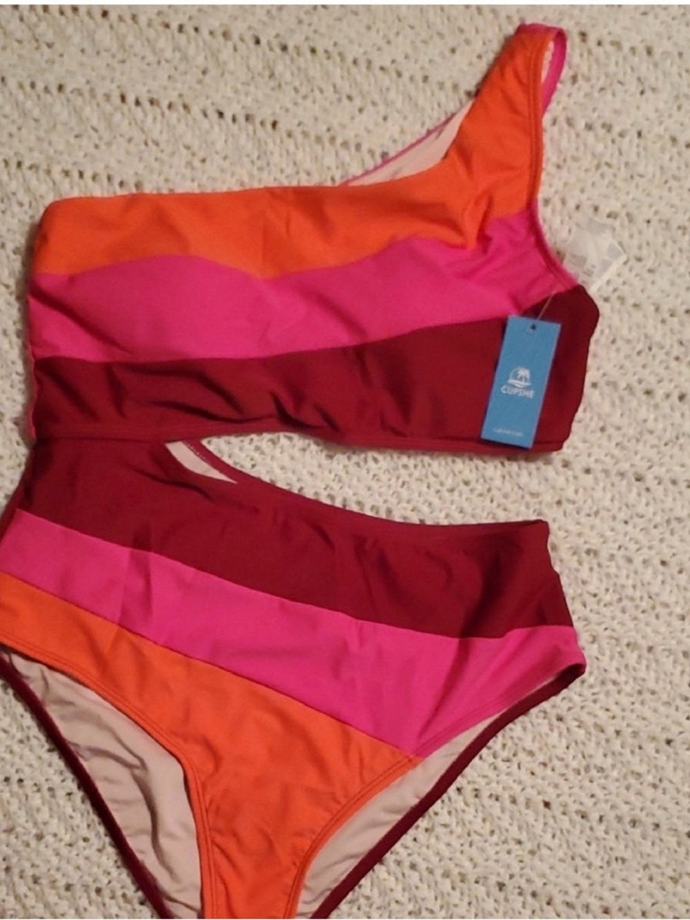 NWT Cupshe Colorblock One-Shoulder Cutout Swimsuit Sz M - Picture 5 of 7